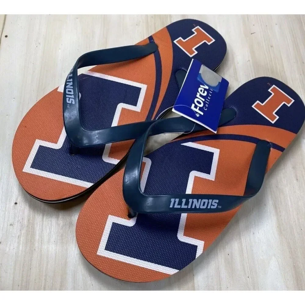 Illinois Fighting Illini NCAA Team Name Logo Flip Flops New Size Medium Mens 7-8